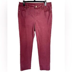Soft Surroundings Pull On Pants Size PM Burgundy Elastic Waist Cotton Stretch